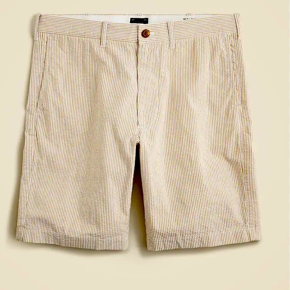 J. CREW MEN'S TAN & WHITE SEERSUCKER SHORTS Cotton Preppy SIZE 32